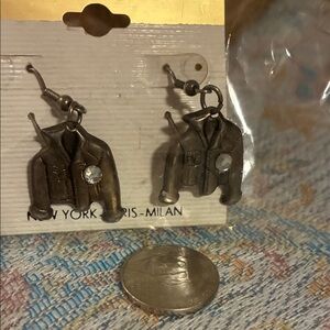 Vintage Jordache Silver Jacket Earrings with Crystal Accent